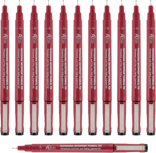 Acurit Waterproof Technical Pens - Professional Waterproof Technical Pen, Rich Blank Ink, Acid-Free, Light Fast, for Sketching, Drawing, Calligraphy, & More! - [12-Pack - 0.20mm]