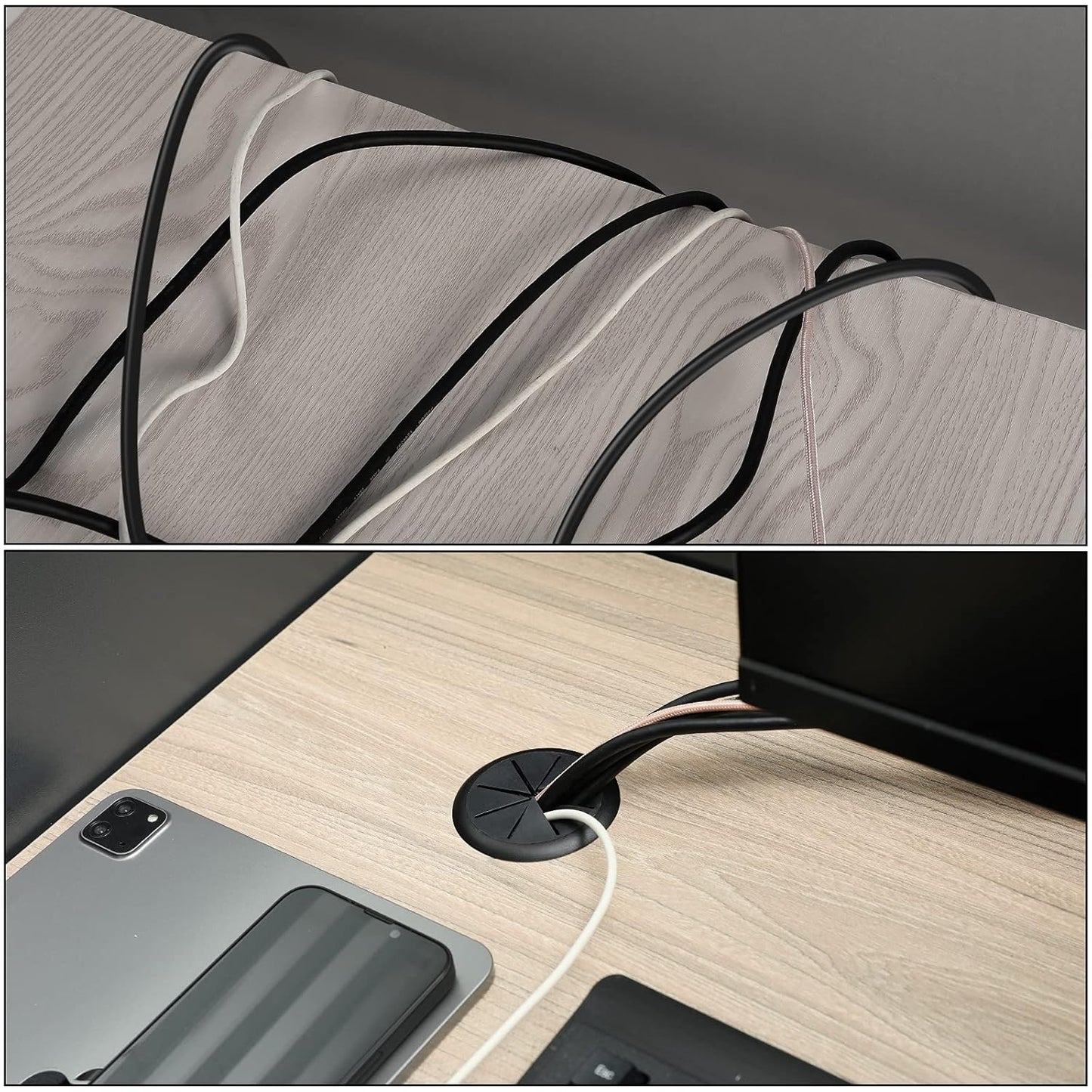 HYCC 2 Pack 2 Inch Flexible Desk Grommet,Organize Wires and Cables on Office Equipment, Computer Components, Entertainment Systems Effectively - Color: Black