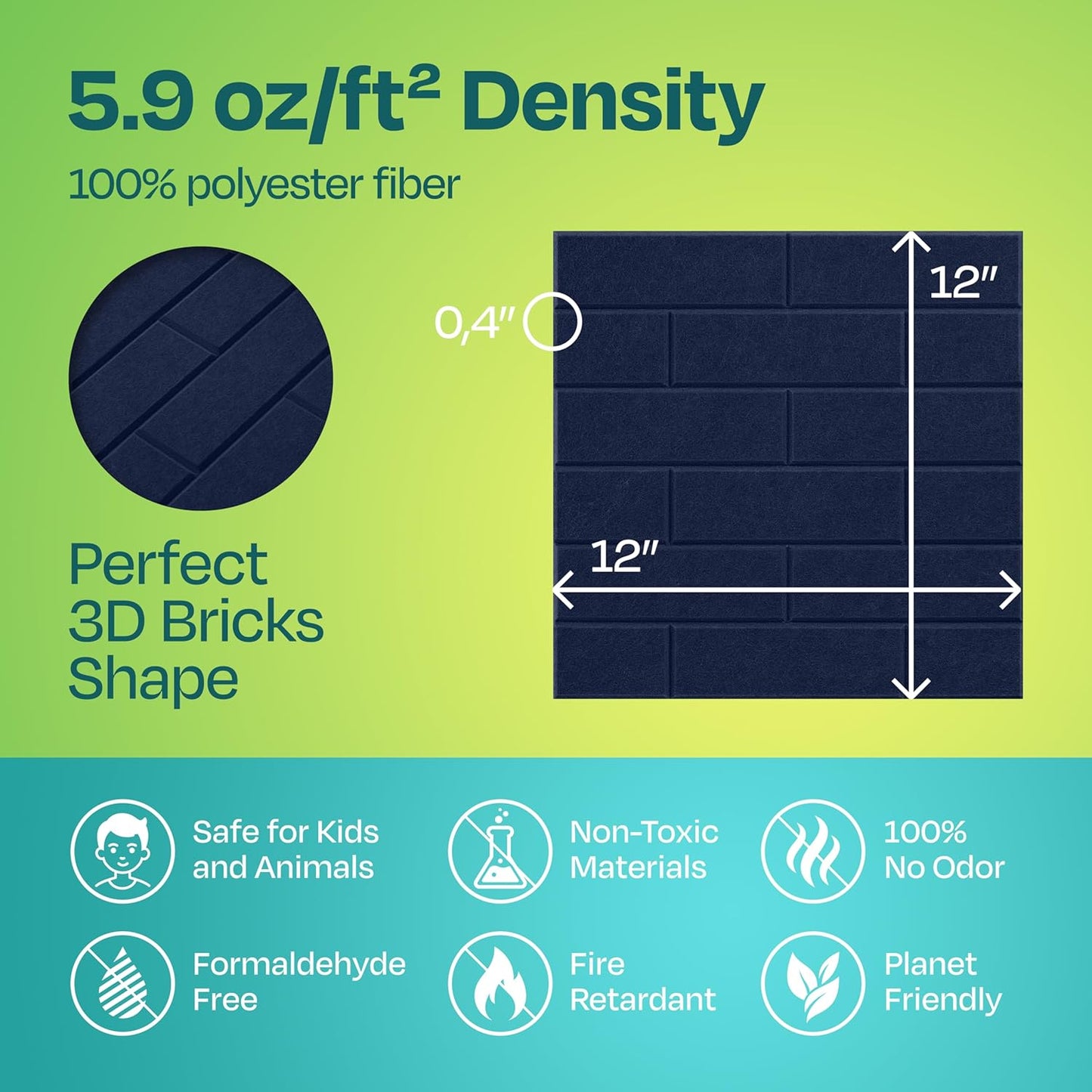 Acoustic Panels 18-Pack Soundproof Wall Panels 12"X12"X0.4" Brick Style Sound Panels Premium Sound Dampening Panels Easy Self Adhesive Installation - [Denim Blue]