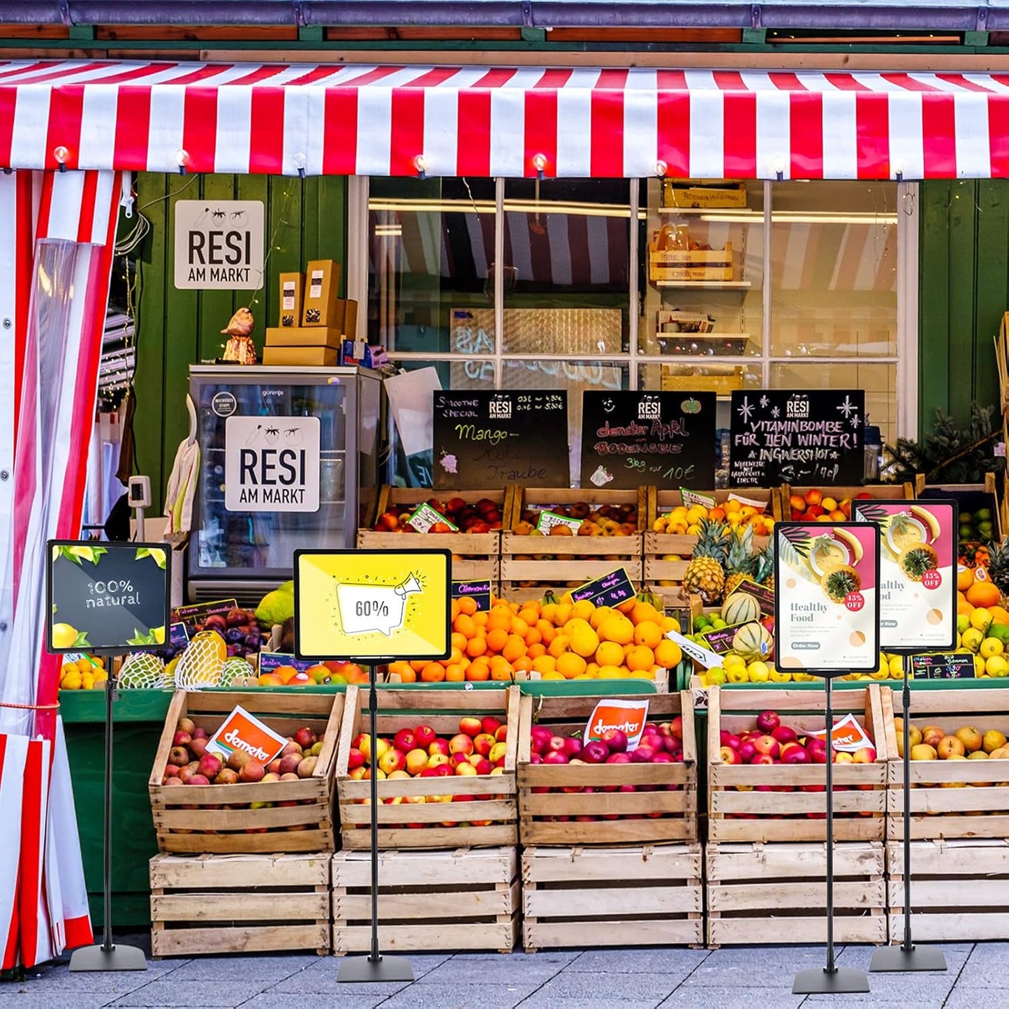 Jutom 4 Pack Adjustable Pedestal Stand Holder 8.5 x 11 Inch Heavy Duty Aluminum Sign Holder Vertical and Horizontal Sign Poster Stands Floor Standing Display for Advertisement Menu Display