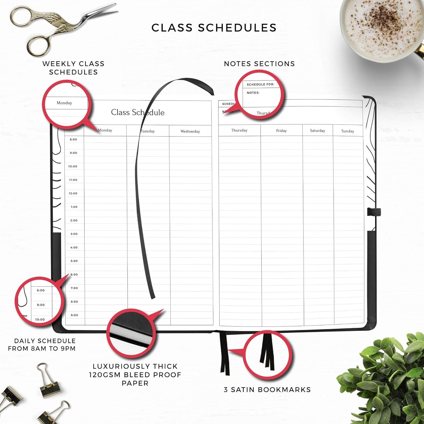 Academic Planner - Daily, Weekly, and Monthly Scheduling - 8.3 x 5.8 Inches - Undated Student Planner for Maximizing Focus and Productivity - 2020-2021 Reference Calendars (Black)