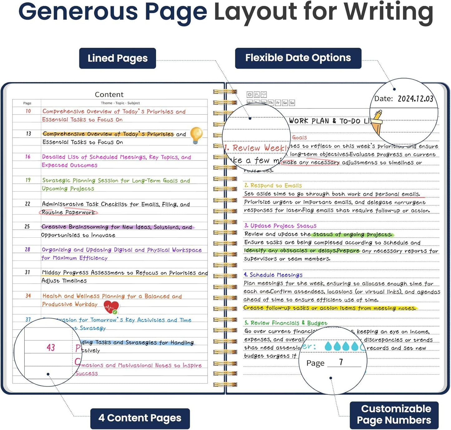 Taja Spiral Lined Notebook, 8.5"x11" Notebooks for Work, Large A4 Journal for Women & Men, College Ruled Journaling Notebook for Writing, Plastic Cover Spiral Journal, Spring Meadow