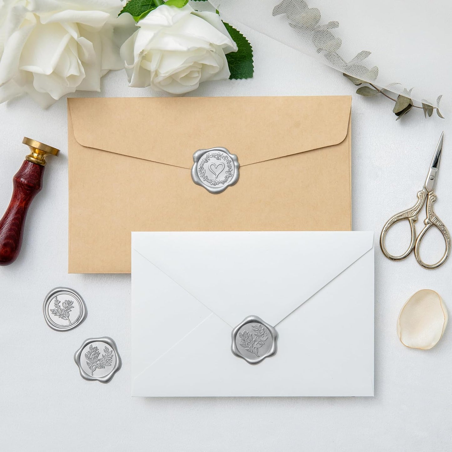 60 Pcs Silver Wax Seal Stickers Self-Adhesive Envelope Seals Stamp Stickers, Perfect for Wedding Invitations Seating Chart Christmas Gift Wrapping 3 Designs in 1 Pack