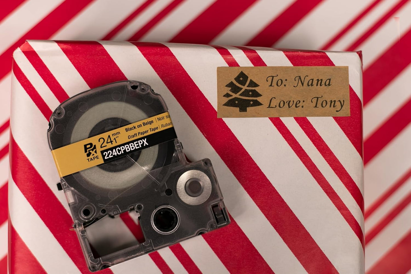 Epson LABELWORKS 224CPBBEPX Genuine Craft Paper Tape Cartridge - Black on Beige Craft Paper Label Maker Tape - 1" (24MM) Wide, 16.5'