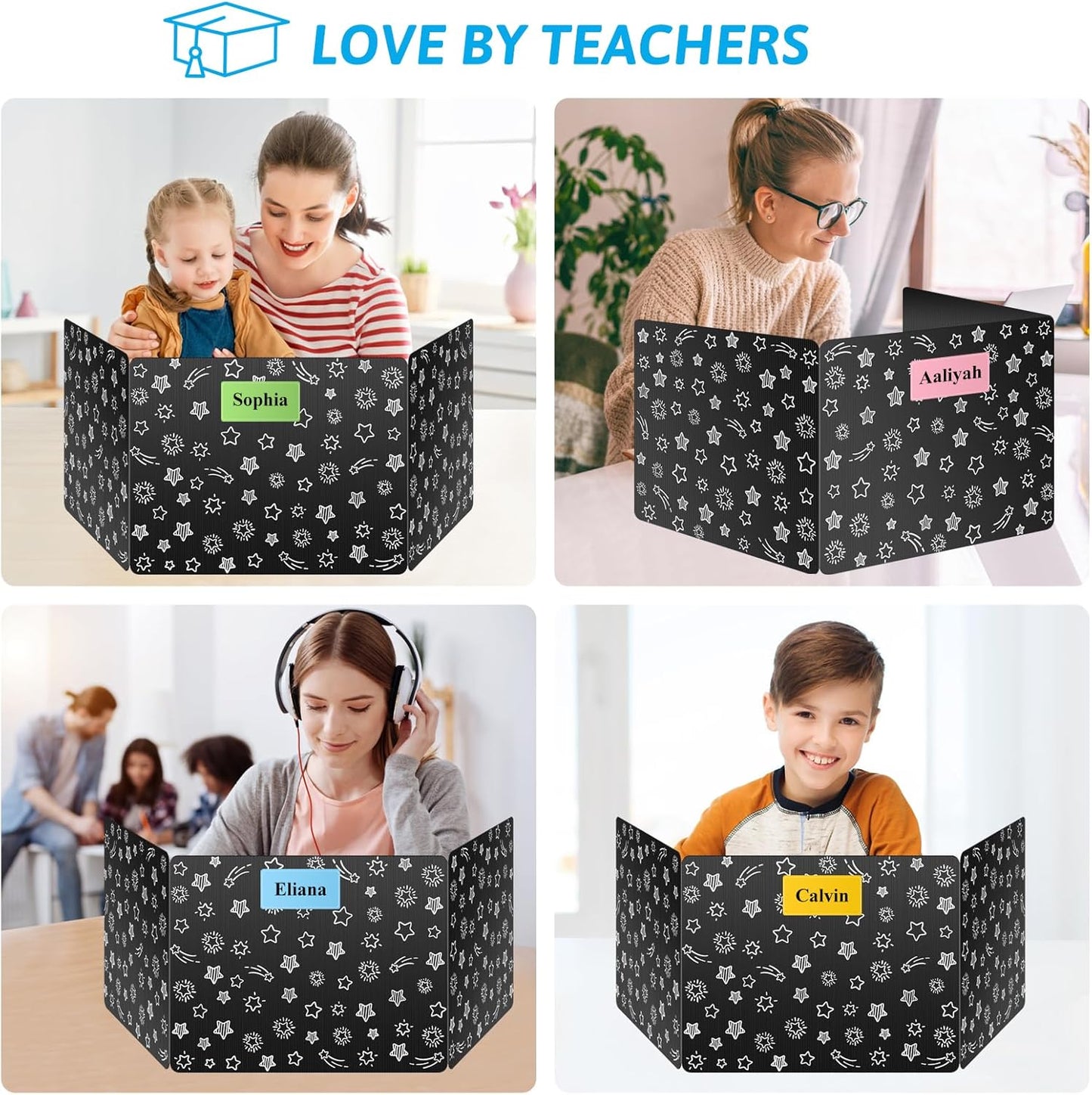 Black 12-Pack Desk Dividers for Students, Waterproof Plastic Study Carrel Divider, Durable Testing Dividers for Classroom Teacher Supplies, Easy to Clean Privacy Shield Folder Boards for Student Desk