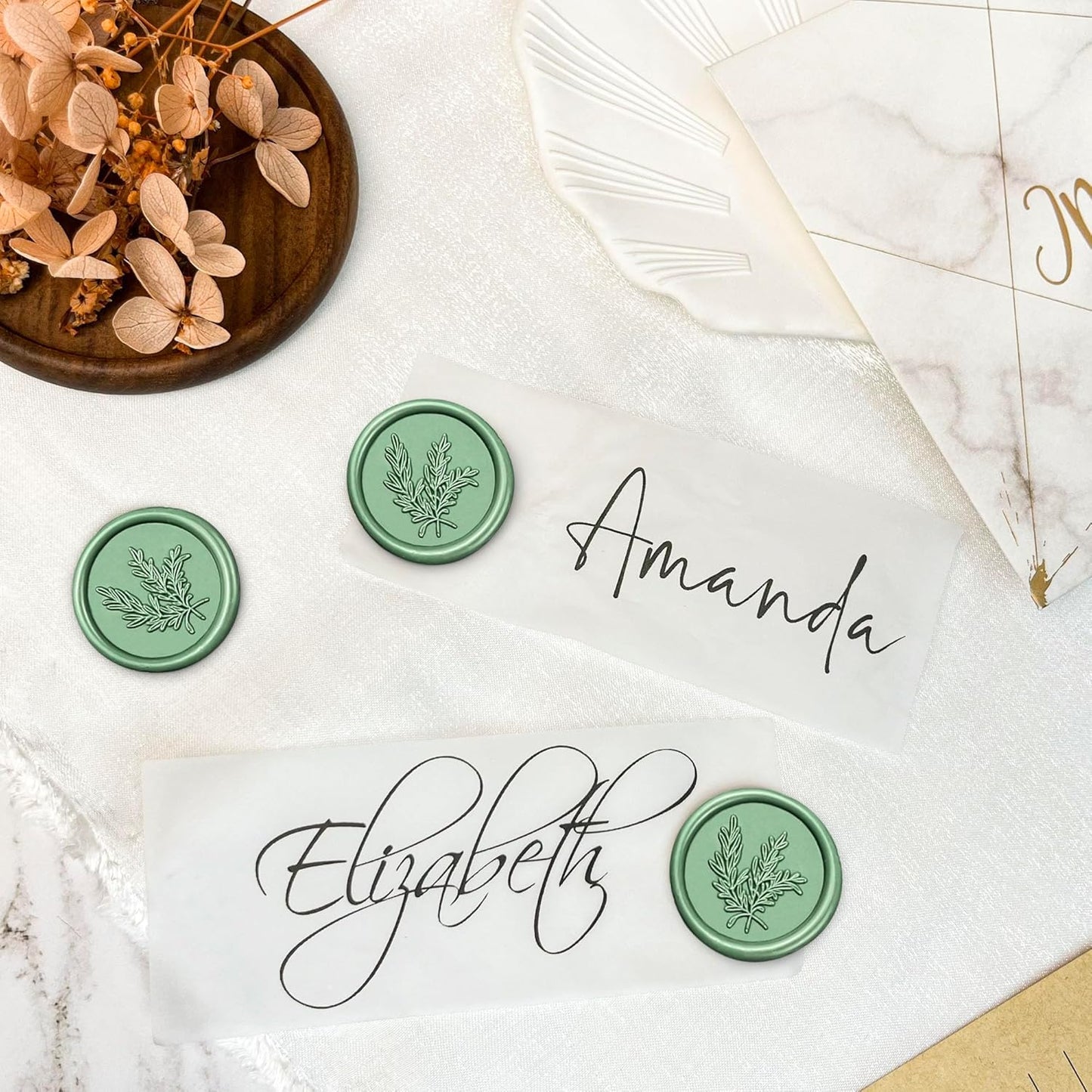 25Pcs Wax Seal Stickers Handmade Envelope Seals Self Adhesive Wax Stickers for Wedding Party Invitations, Envelope, Gift Wrap, Christmas(Rosemary Style, Olive Green)