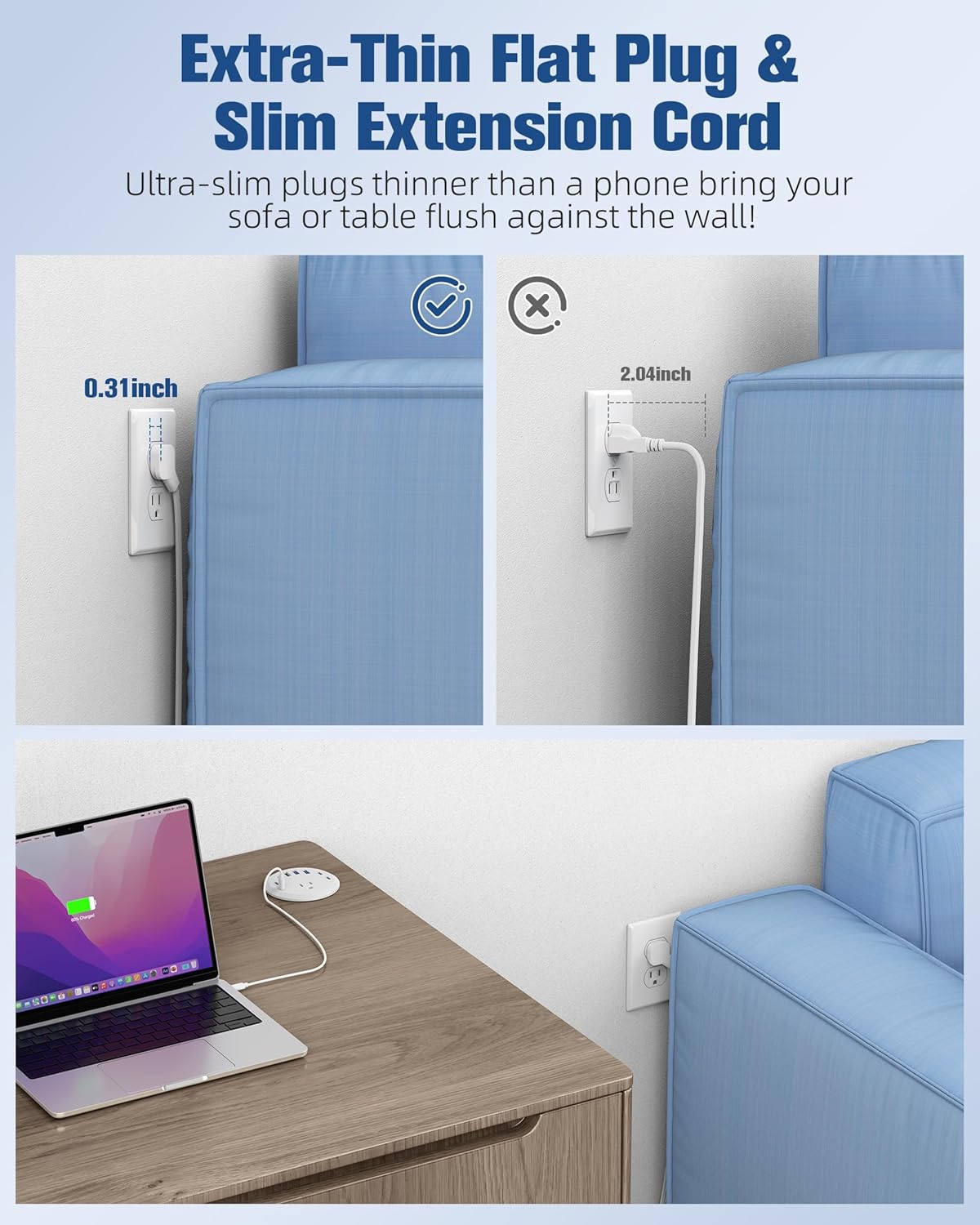 Jgstkcity 65W USB-C Hidden Desktop Power Grommet: 1 AC Outlet,8 USB Charging Ports,3'' Hole Flush Mount Pop-Up Power for Conference Tables & Nightstands (Whtie, 6 FT - 2PCS)