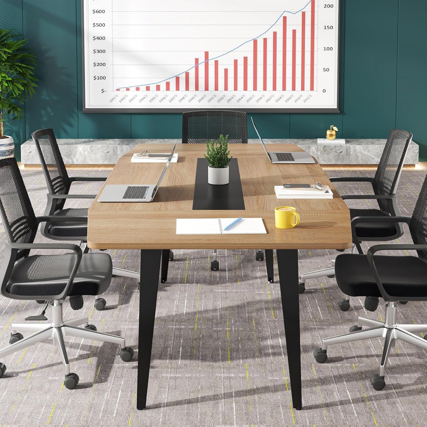 Tribesigns 6FT Conference Table, 70.86L x 35.43W x 29.52H Inches Boat Shaped Meeting Table, Modern Seminar Table for Office Meeting Conference Room (Light Wood Grain, 6ft)