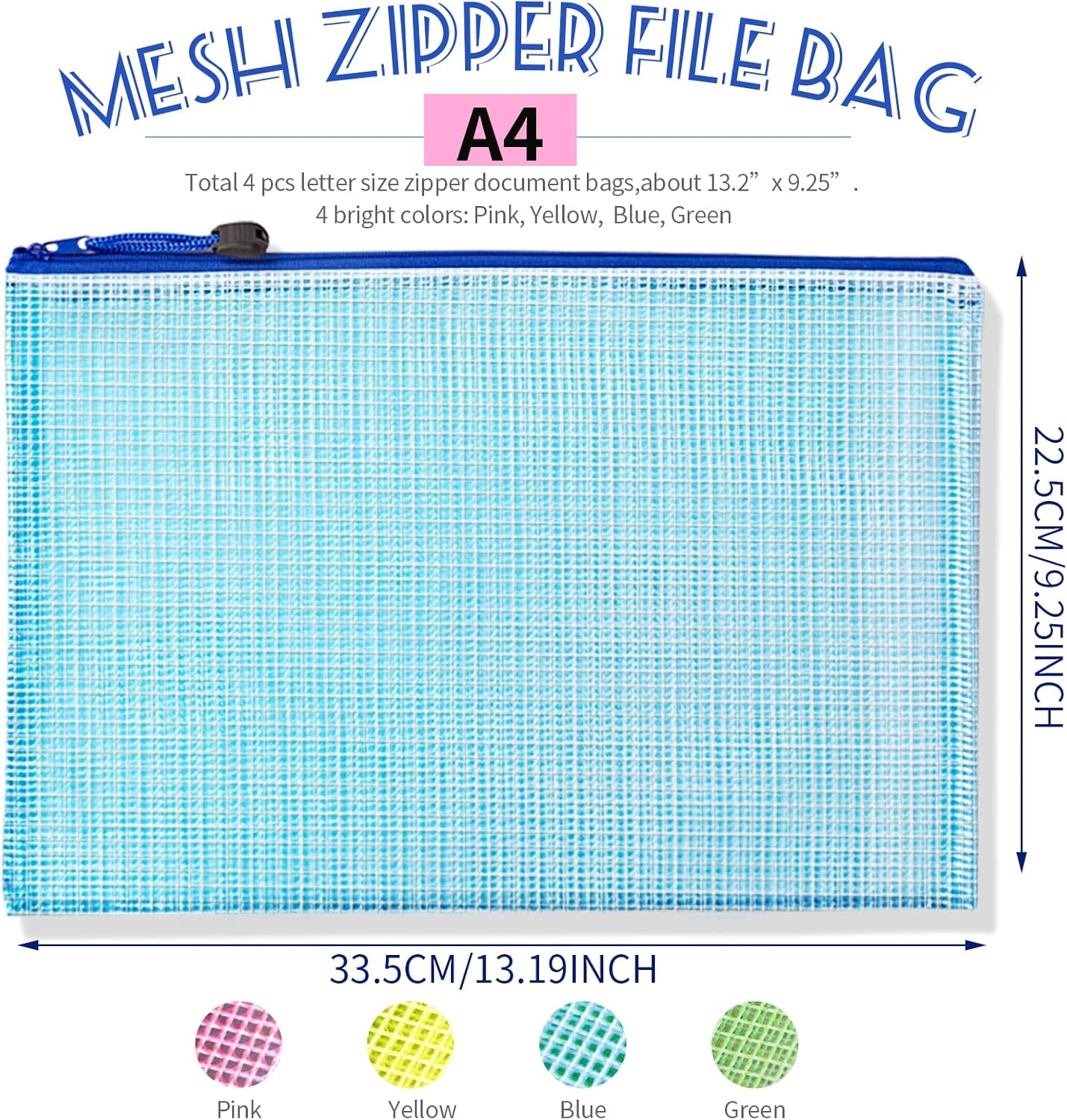 LEOBRO Mesh Zipper Pouch Bags, 13.2"x 9.2" Zipper Pouch, 4 pcs Mesh Bags with Zipper, Storage Bags Pouch for Organization Toy Puzzles Board Game Travel, File Jackets & File Pockets