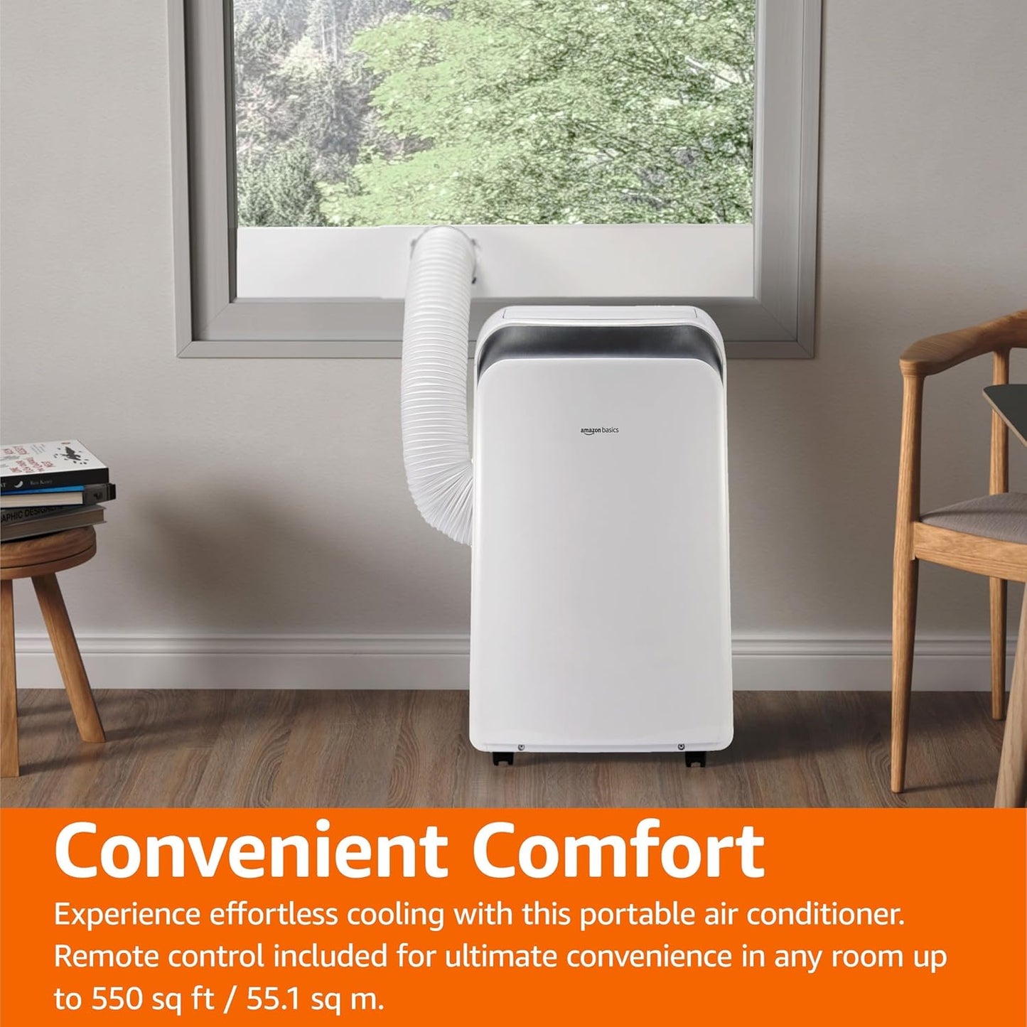 Amazon Basics 4-In-1 Portable Air Conditioner, 13500 BTU (ASHRAE), Cools Up to 550 Sqf, Portable AC with Cool/Heat/Dry (Dehumidifier)/Fan-Only Functions, Auto Mode, Sleep Mode, Timer, White