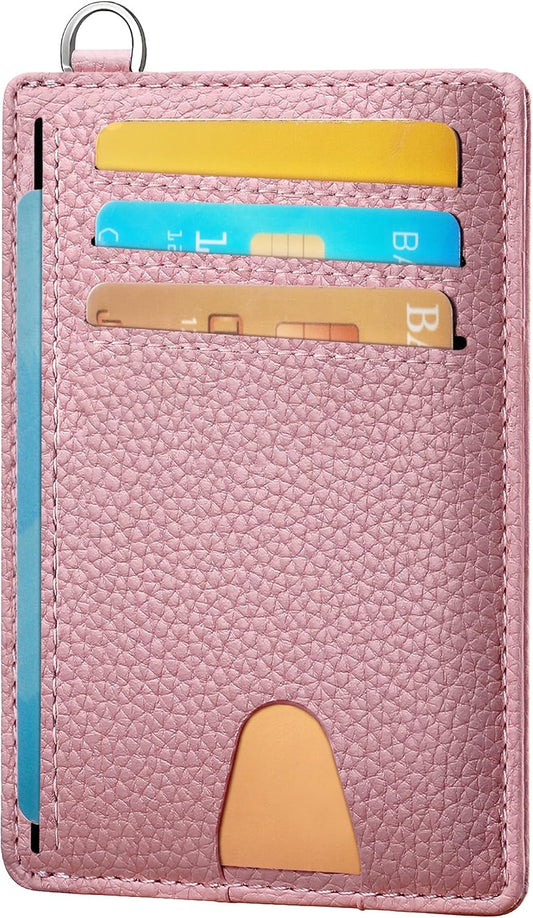 Mayski Slim Wallet, Credit Card Holder for Women, Minimalist Front Pocket RFID Blocking Card Cases, Small Wallet Women Men(Litchi Pink)