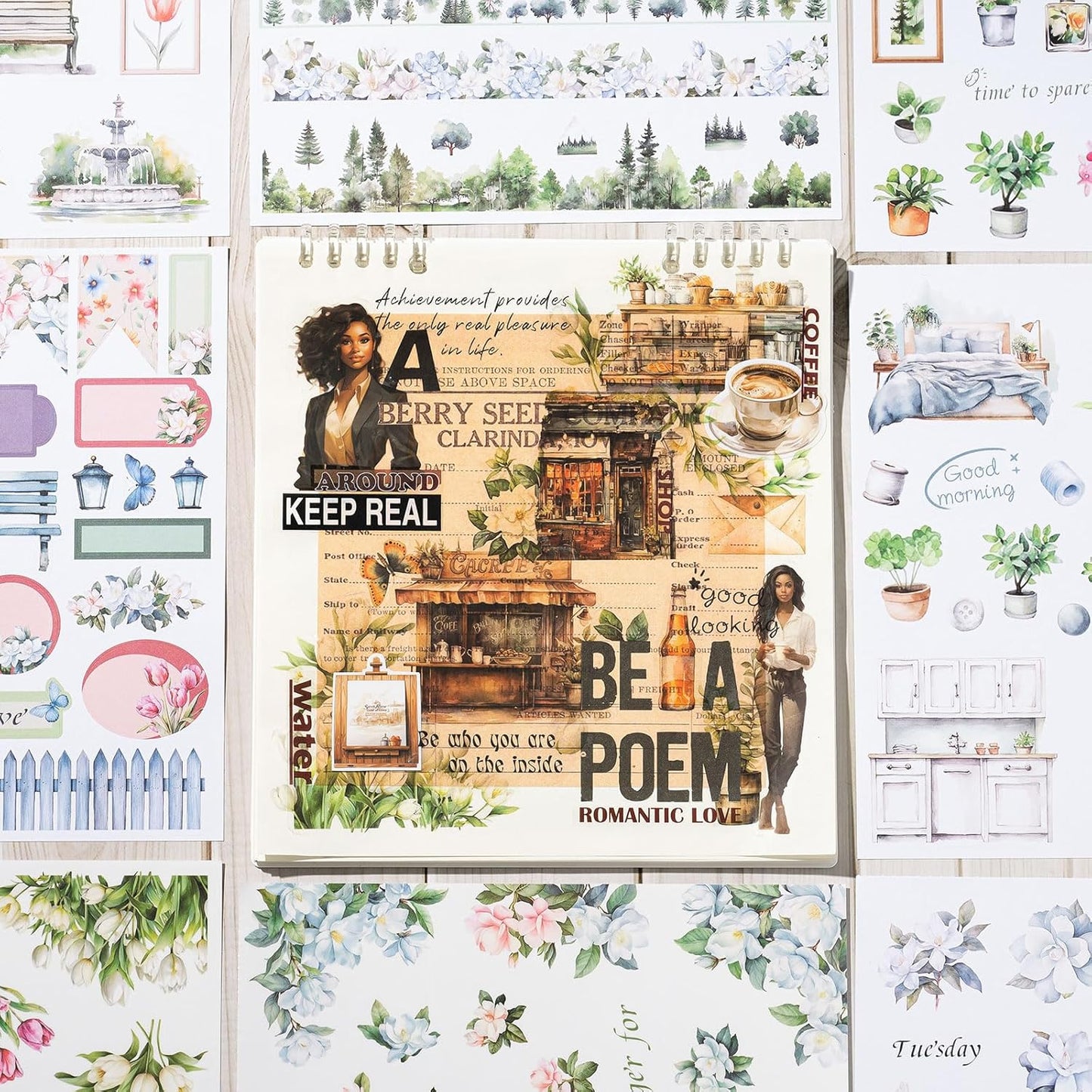 YagCu Journal Sticker Book for Journaling, Women House Junk Journal Stickers, Pre-Cut Aesthetic Scrapbooking for Adults, Decorative Ephemera Bullet Planner DIY Arts Craft Collage