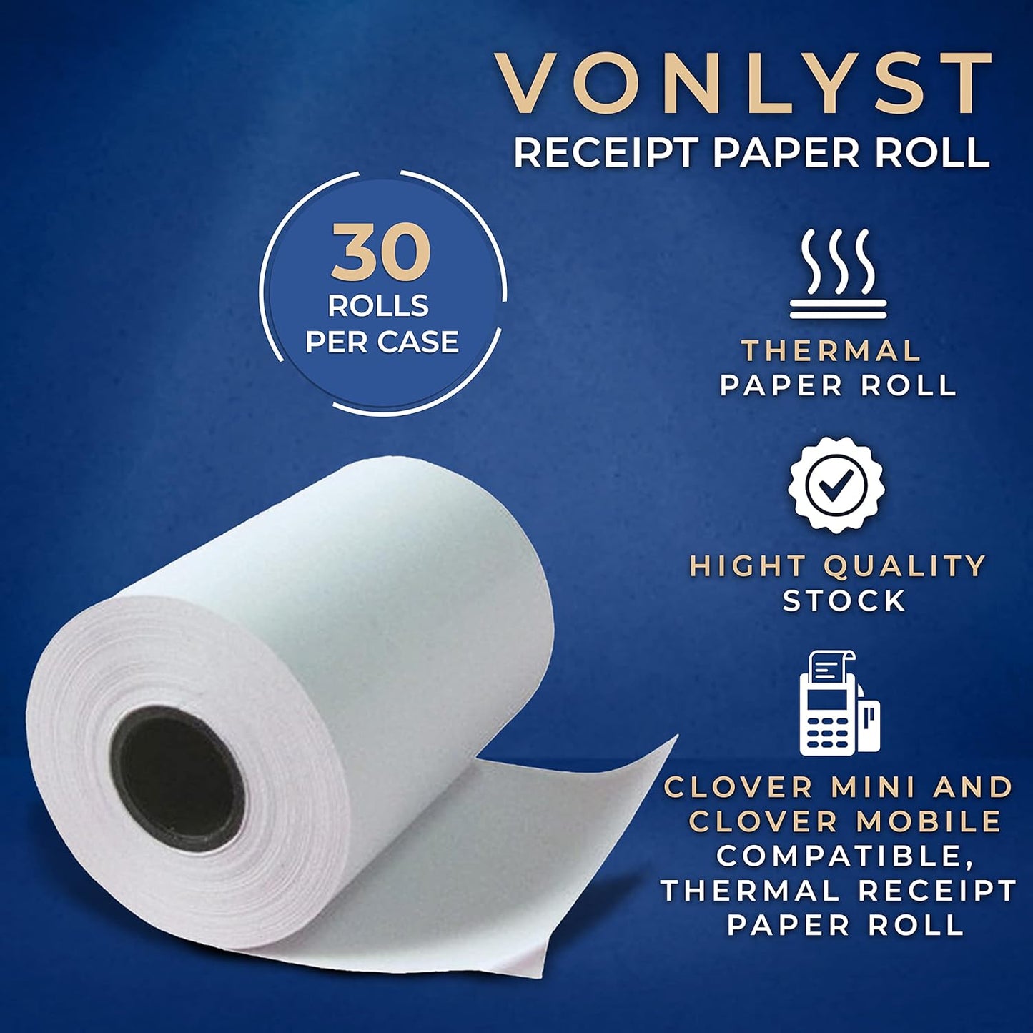 Receipt Paper for Clover Mini and Clover Mobile Thermal Printer 2 1/4 x 80 (30 rolls)