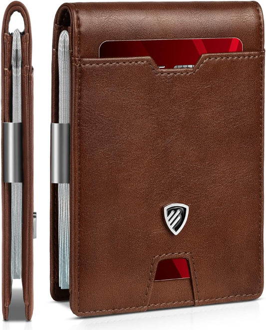 RUNBOX Mens Slim Wallet with Money Clip RFID Blocking Bifold Credit Card Holder for Men with Gift Box