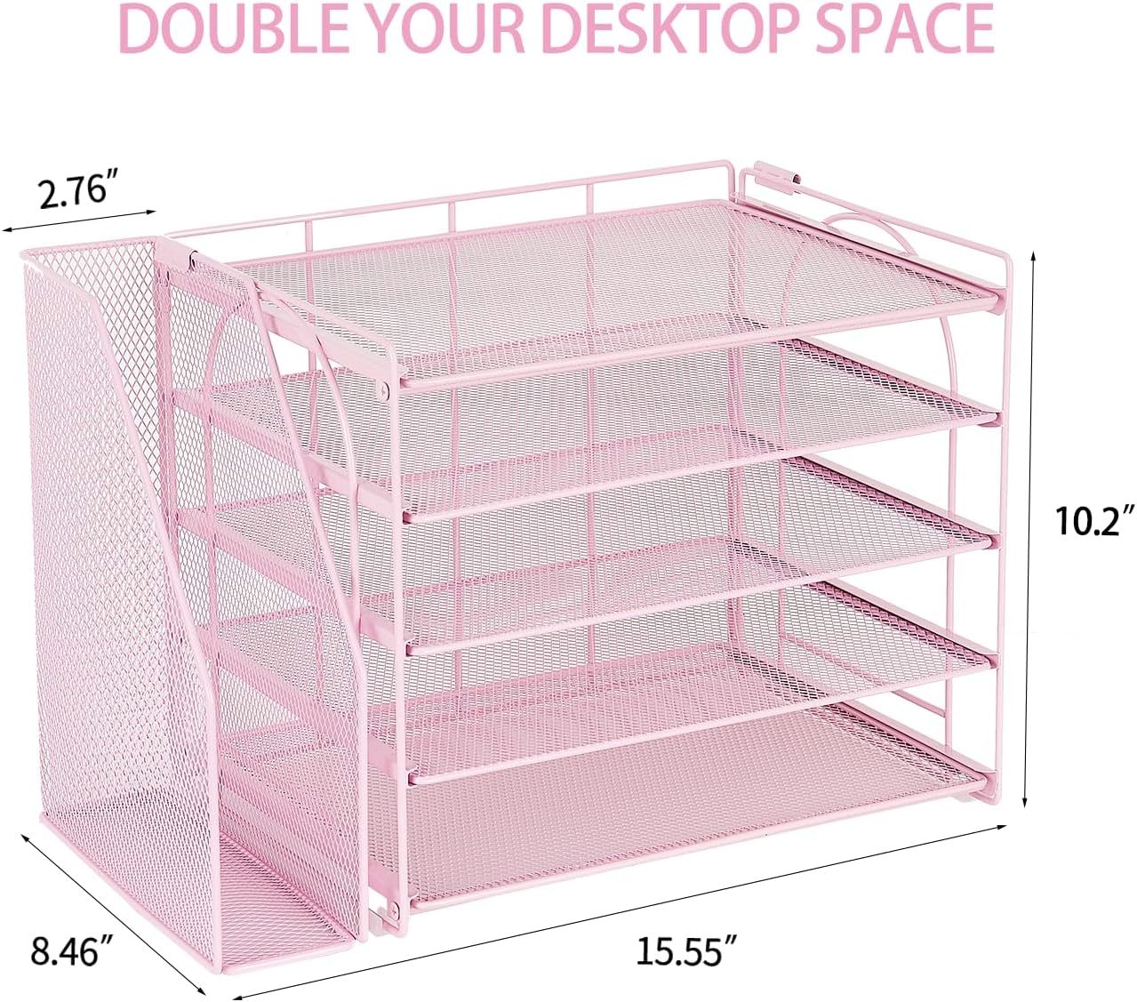 AUPSEN Pink Desk Organizers and Accessories,5-Tier Desktop Paper File Organizer with Adjustable File Holder, Office Desk Accessories for Office Supplies