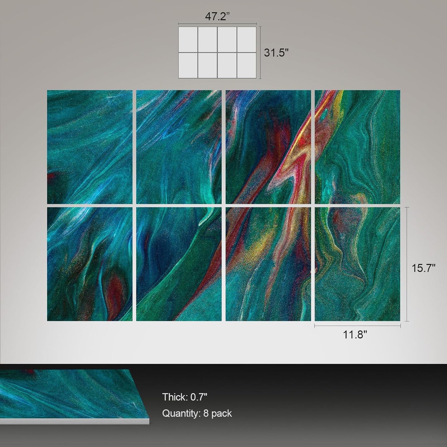 UMIACOUSTICS 8 Pcs 0.7Inch Thick Art Acoustic Panels, Total 47.2” x 31.5” Decorative Sound Absorbing Art Panels, Acoustical Wall Panels for Home, Office, Hotel, Turquoise-Light
