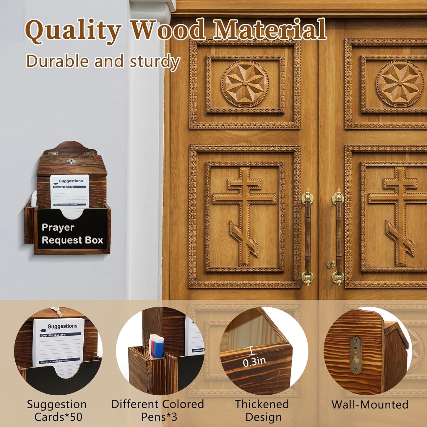 Suggestion Box with 50 Suggestion Cards Wood Donation Box with Slot and Lock Prayer Boxes for Fundraising Tip Drop Ballot Boxes Wall Mounted with Chalkboard and Keys for Church Office