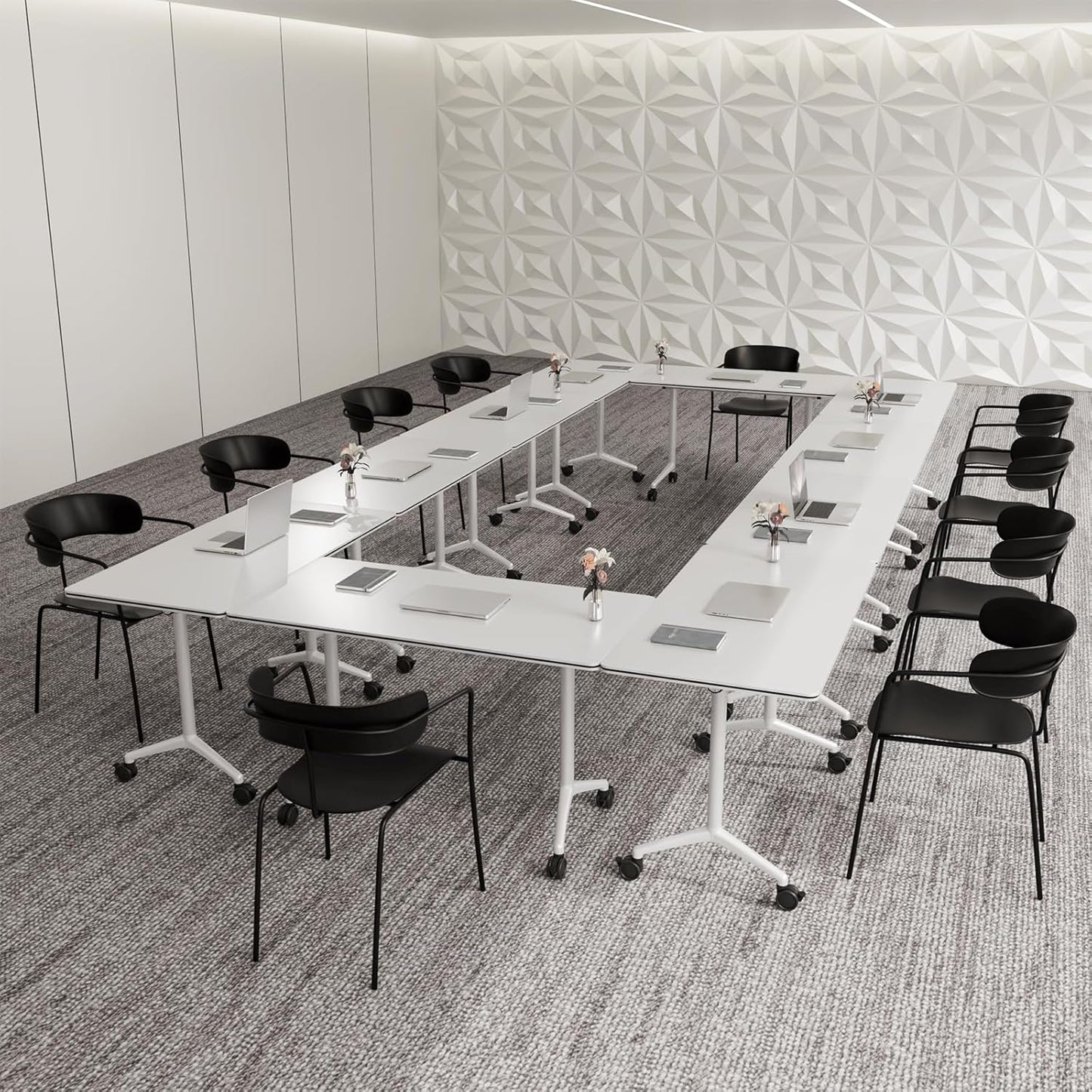 Conference Table,Folding Conference Room Tables Portable Rolling Conference Training Table with Silent Wheels,Mobile Meetings Flip Top Tables for Offices Classrooms Meeting Room (6Pack 47.2in)