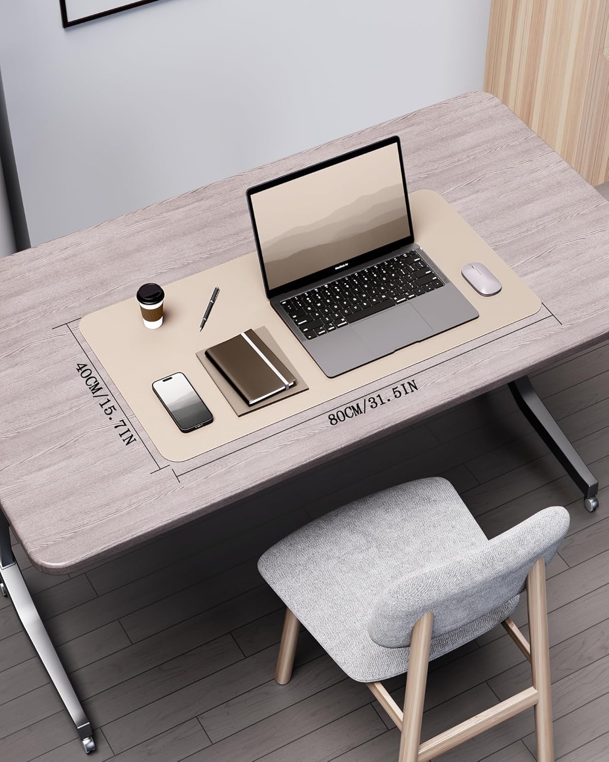 YSAGi Double-Sided Desk Pad, 31.5"x15.7" Leather Desk Mat, Eco Cork Desk Pad Protector,Large Mouse Pad,Waterproof Desk Blotter for Office/Home (Beige/Cork)