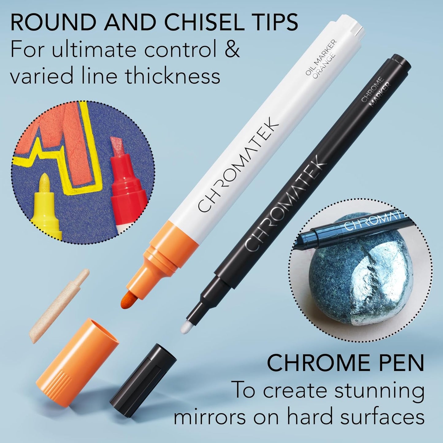 CHROMATEK Dual Tip Oil Based Paint Markers - 21 Colors Permanent Paint Pens for Rock Painting, Canvas, Glass, Wood, Stone & DIY Art Supplies - Quick Drying Waterproof Pen with Video Tutorials & Ebook