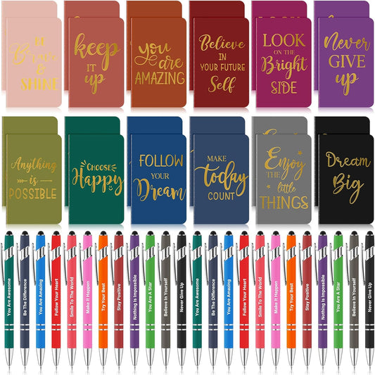 96 Pcs Bulk Motivational Pens Inspirational Notepads Set, Small Pocket Motivational Quote Notebooks and Ballpoint Pens, Mini Journals Gift Set for Kids Students Teachers School Office Prizes Supplies