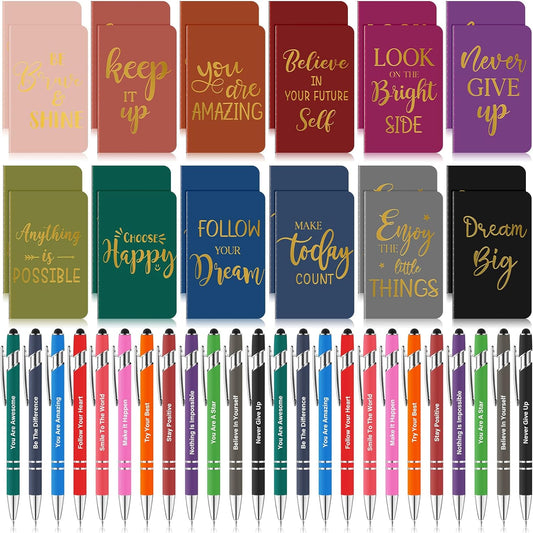 48 Pcs Bulk Motivational Pens Inspirational Notepads Set, Small Pocket Motivational Quote Notebooks and Ballpoint Pens, Mini Journals Gift Set for Kids Students Teachers School Office Prizes Supplies