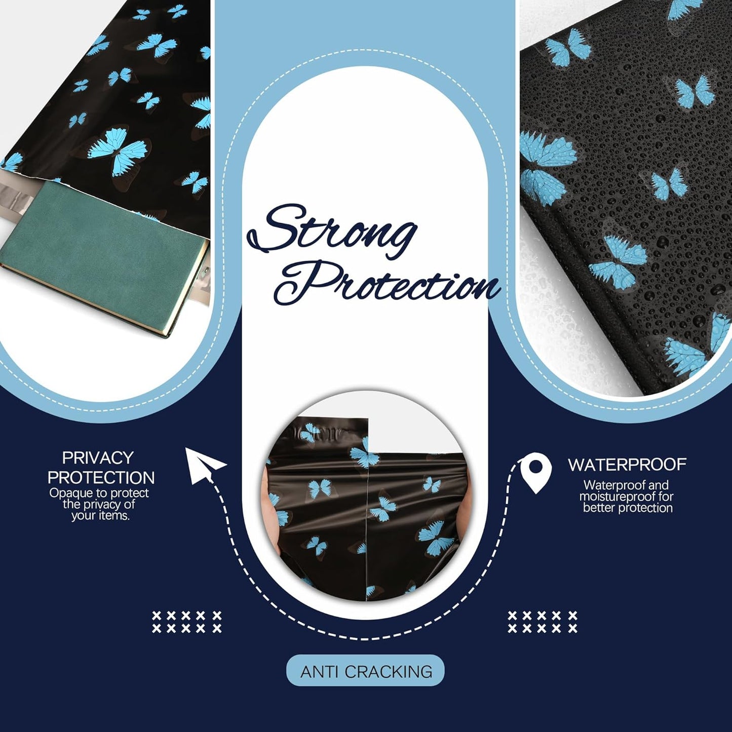 butterfly Poly Mailer 12x15.5 Inch 50 Pcs, Waterproof Shipping Bags for Clothing, Tear-Resistant Mailier Bags, Strong Mailing Bags with Self-Seal