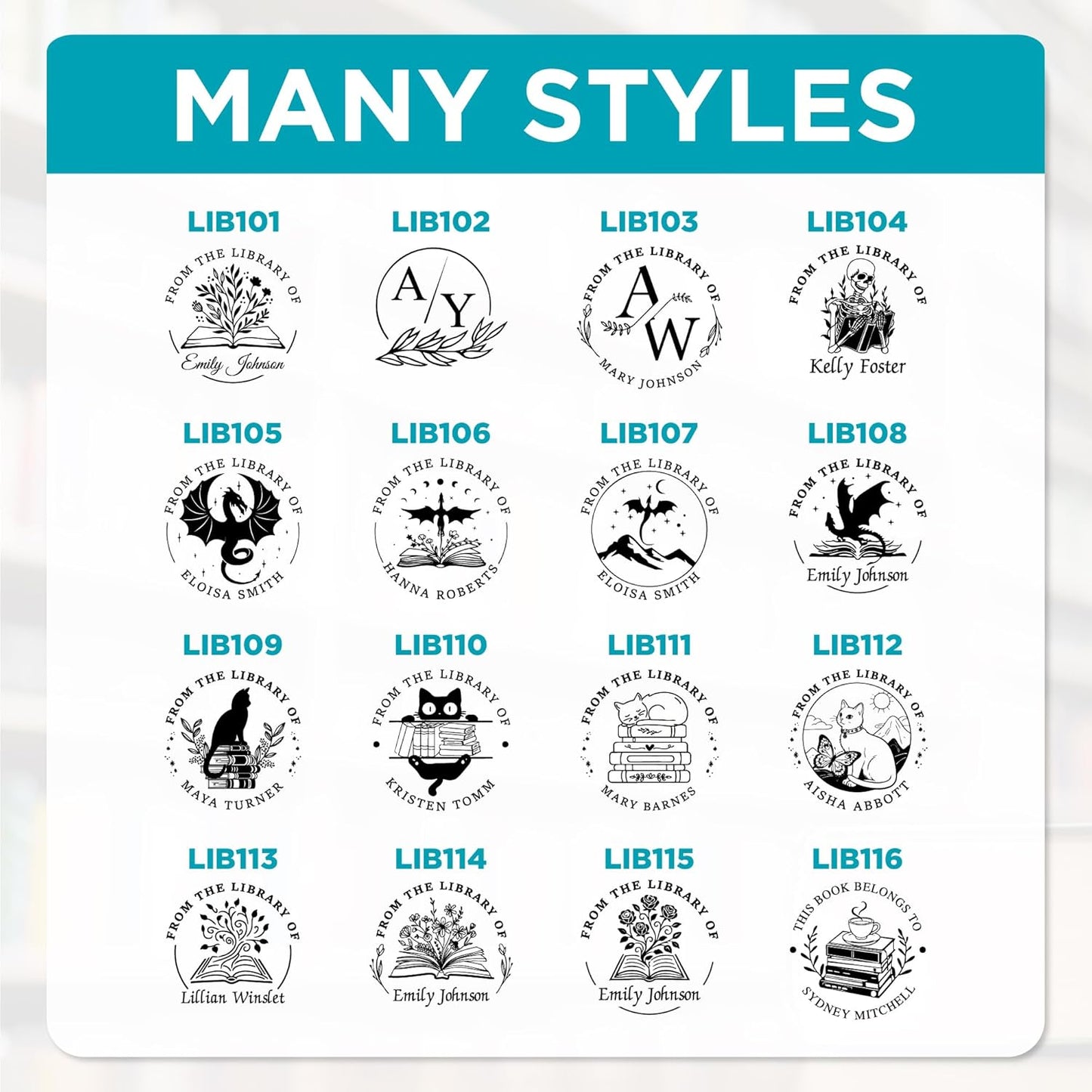 Custom Library Embosser - Style 109 - Embosser, Wood Stamp or Self Inking Stamp - Book Embosser Includes 50 Gold Seals - Custom Stamp Seal from The Library of