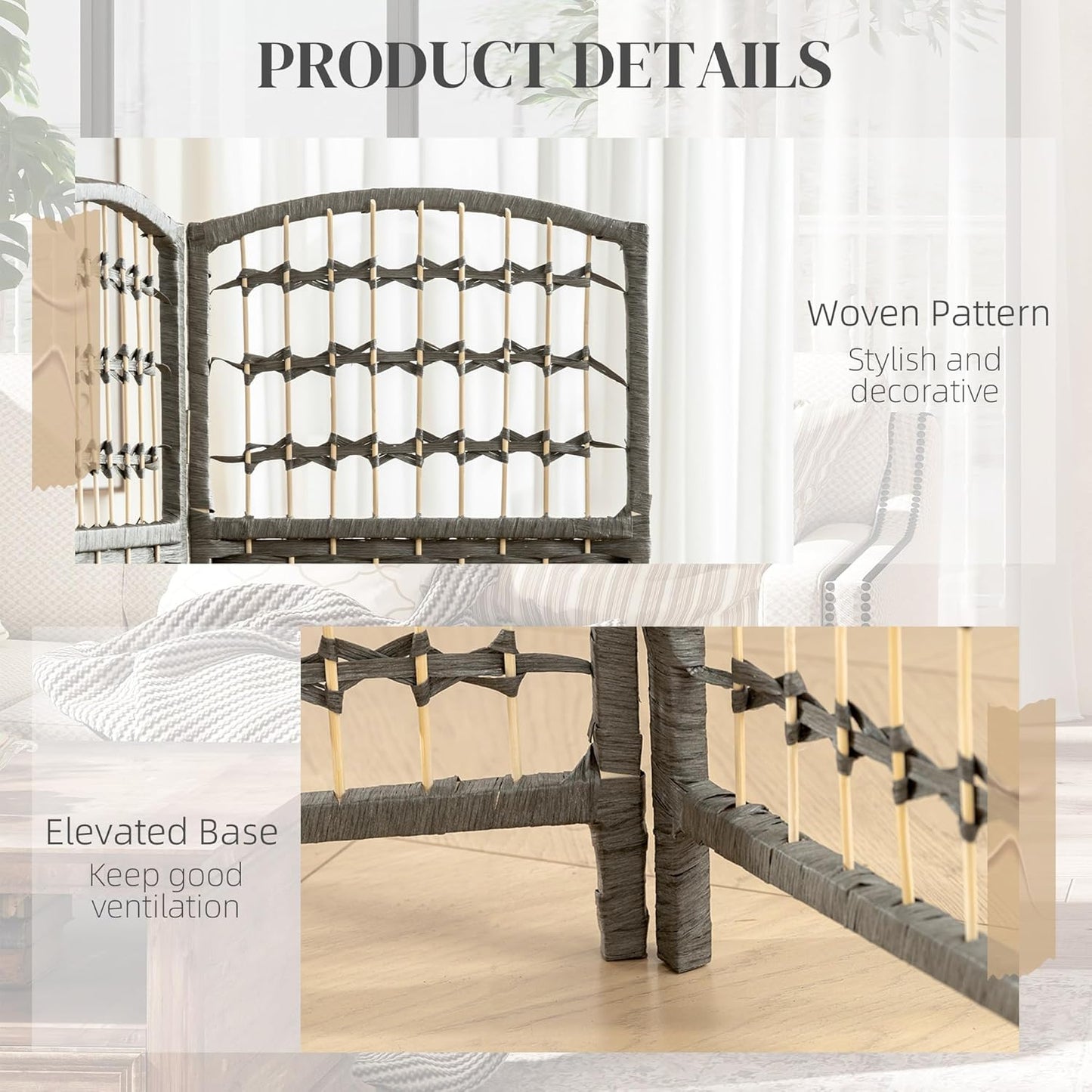 HOMCOM 4 Panel Room Divider, Folding Privacy Screen, 5.6' Room Separator, Wave Fiber Freestanding Partition Wall Divider, Dark Gray