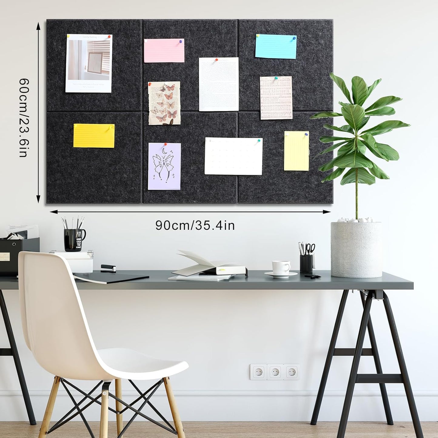Large Cork Board 36" x 24", 6 Pack Felt Wall Tiles with 30 Pcs Pushpins, Bulletin Board with Removable Self-Adhesive Strips, Pin Boards Cork Boards for Walls Office Home Classroom Decor-Dark Gray