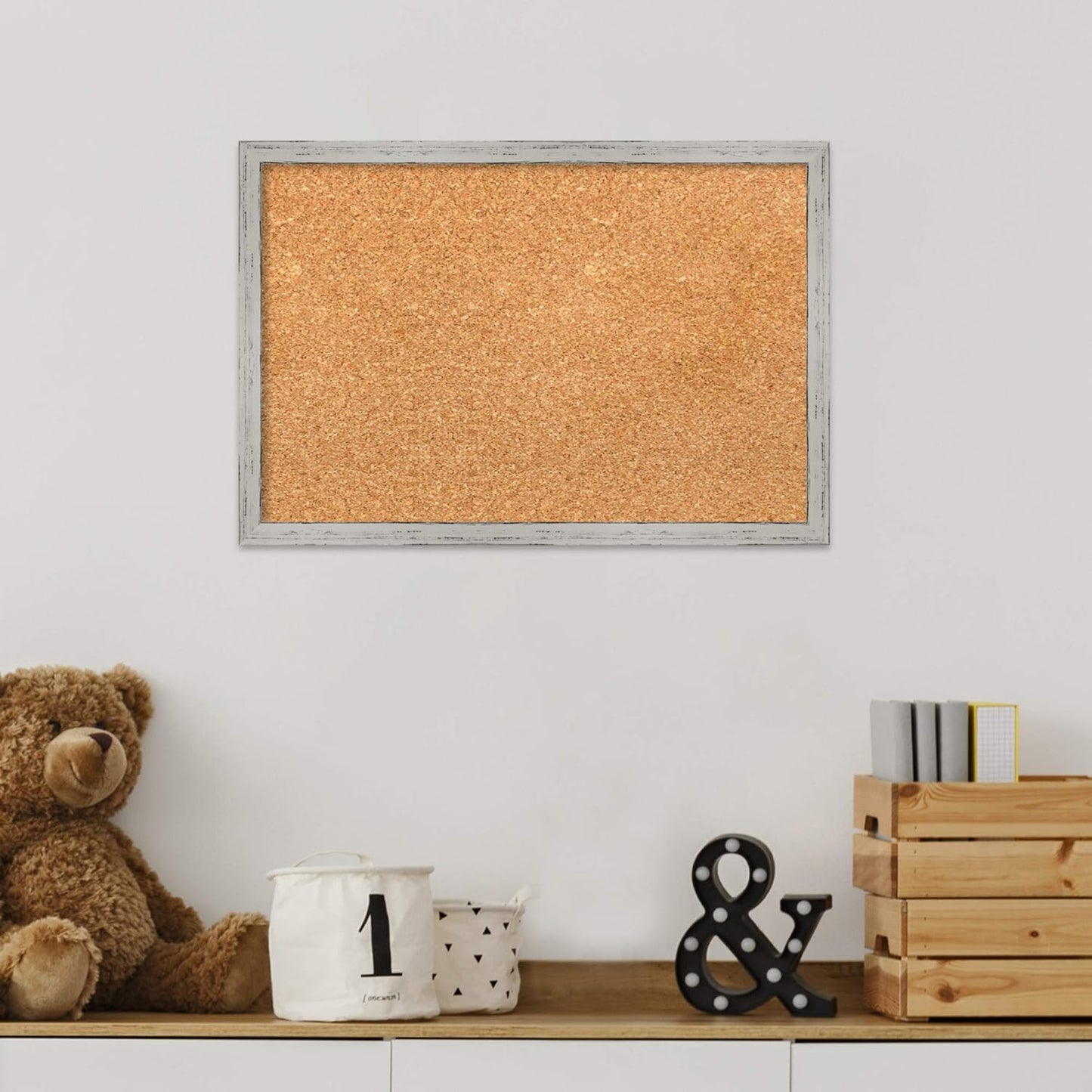 Amanti Art Natural Cork Board for Wall, 13x19 Vision Board with White Frame, Small Corkboard Office Decor for Home Organization, Cottage Corkboard Pinboard to Display Items for Home Organization in