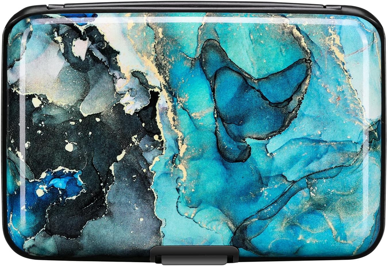 ELFISH RFID Blocking Credit Card Protector Aluminum ID Case Hard Shell Business Card Holders Metal Wallet for Men or Women (Graygreen Marble)