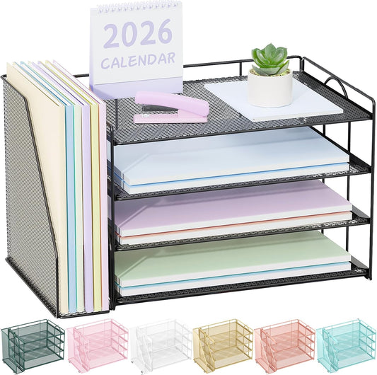 Spacrea Desk Organizers and Accessories, Paper Organizer for Desk with File Organizer, Desk Accessories & Workspace Organizers for Office Supplies (Black)