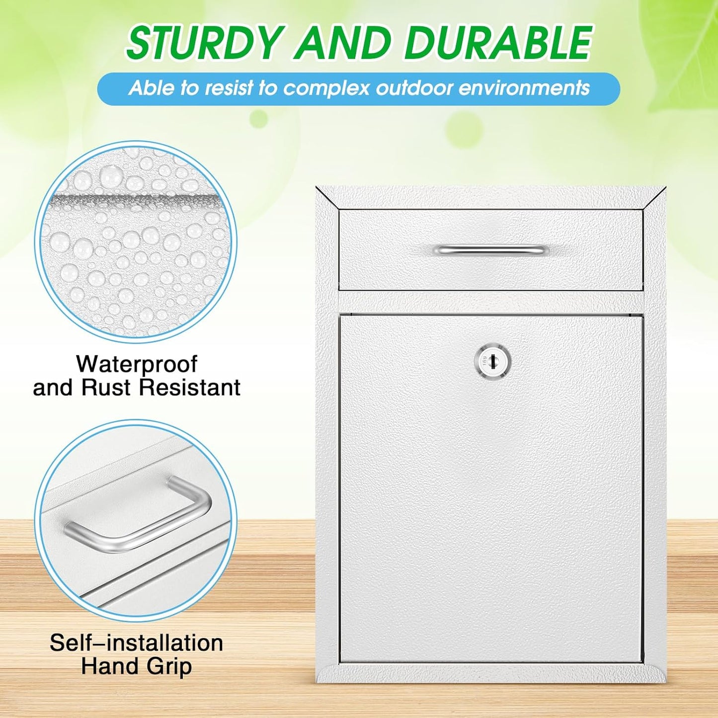 Locking Mailbox with Key for Outdoor 12.2 x 8.5 x 3 Inches Large Wall Mount Mail Box with Lock Security Mail Drop Metal Collection Boxes Hanging Secure Postbox(Creamy White)