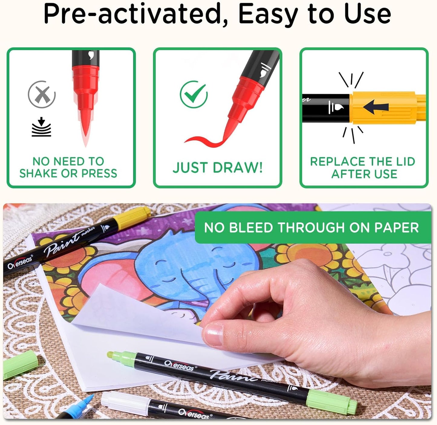 Overseas Red Acrylic Paint Markers, 6 Pack Dual Tip Paint Pens Acrylic Markers - Dot and Brush Tip Coloring Marker for Wood, Rock, Canvas, Glass, Metal, Plastic, Rubber, Fabric, School Supplies