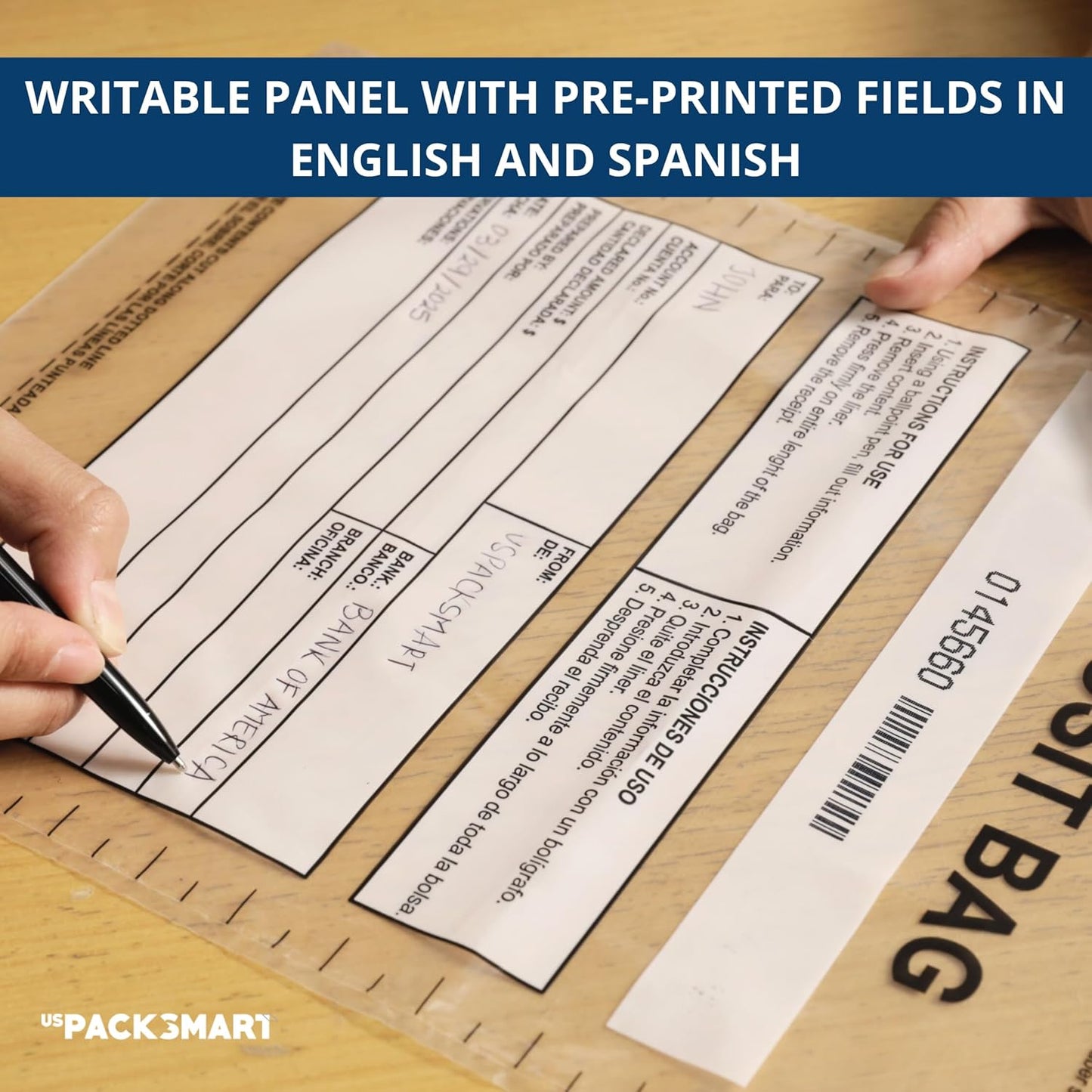 Clear Plastic Deposit Bags 9"x12" | Secure Bank Deposits, Cash Handling or Safe Currency Transportation | Sequential Barcodes | Tamper-Evident | Tear-Off Receipt for Security | 100-Pack