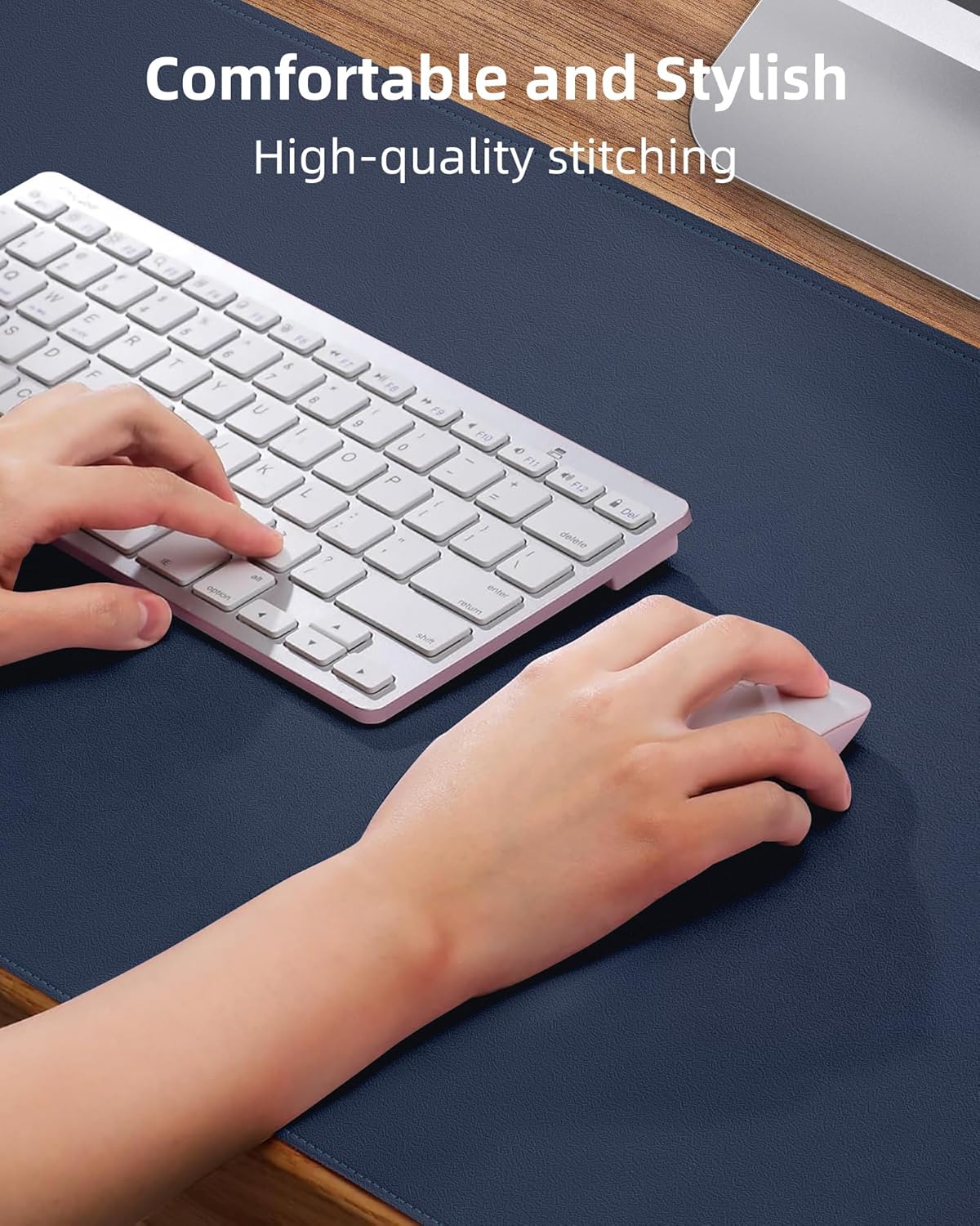 Leather Desk Pad Protector - 48 x 24" Computer Mat, Large Mouse Pad, Non-Slip, Waterproof PU Leather Blotter, Desk Cover for Office and Home (Midnight Blue)