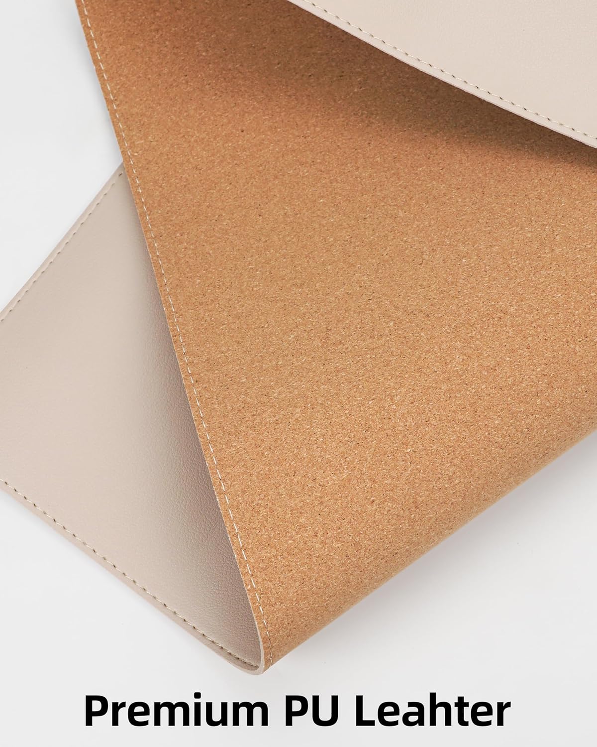 Large Desk Pad Mat - Waterproof Mouse Pad & Desk Protector, Non-Slip XL PU Leather Gaming Mat for Keyboard/Mouse, Stitched Edge with Ergonomic Support, 47"x17" (Beige)