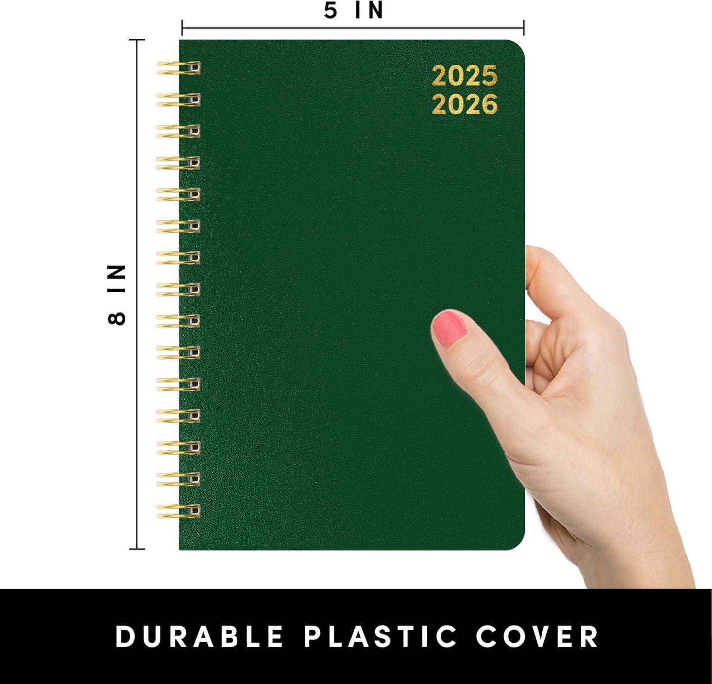 PAPERAGE 17 Month Academic Planner 2025-2026, Weekly & Monthly Spreads, August 2025 - December 2026, Small (5 in x 8 in), Dark Green