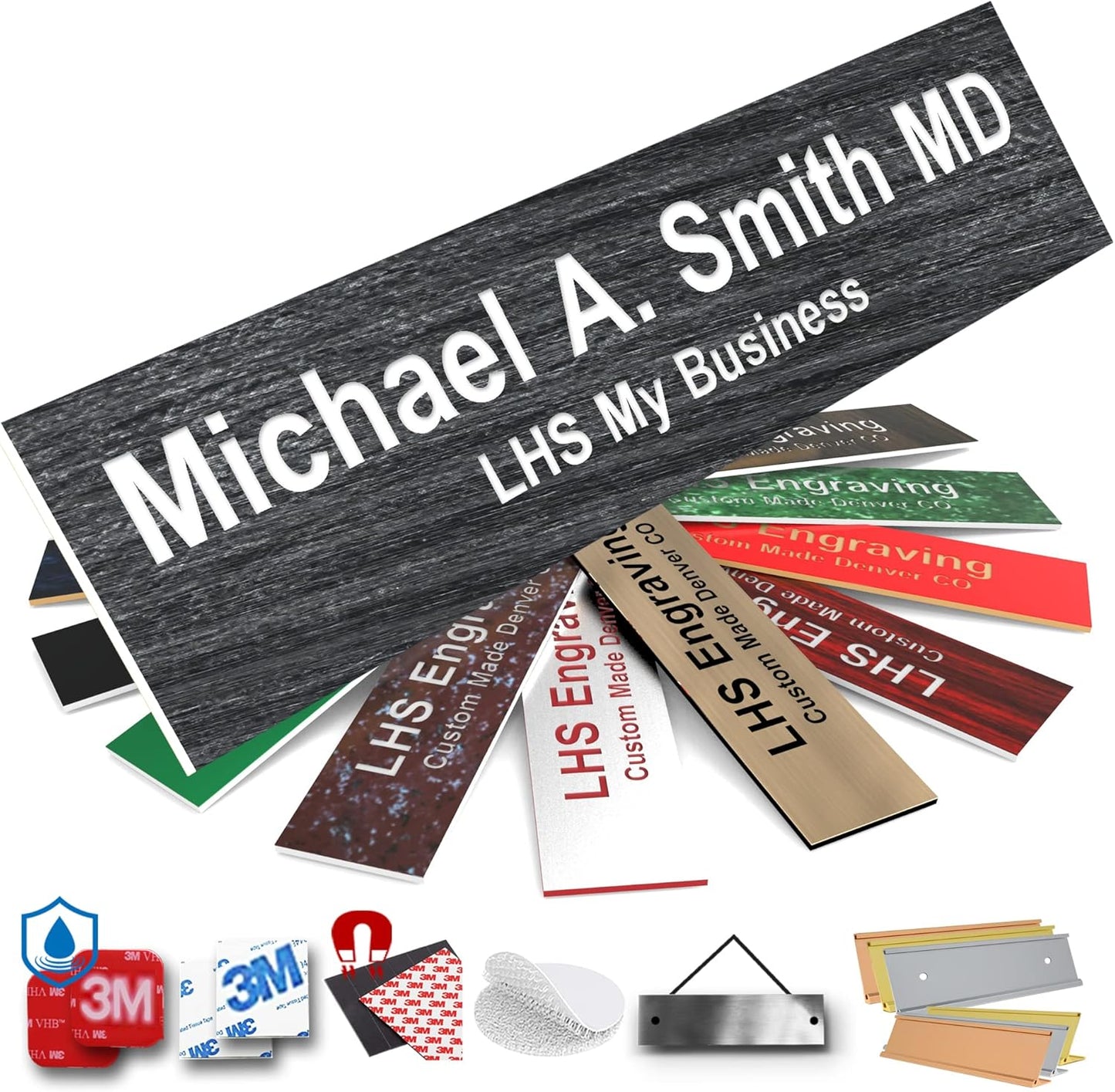 Door Name Plate Personalized for Office Ash Plastic Name Plate White Letters - Made in USA 2x6 N1
