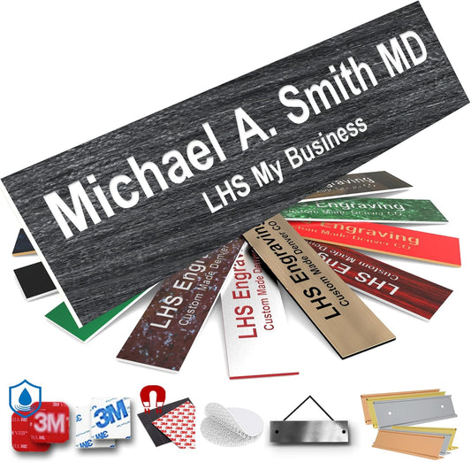 Door Name Plate Personalized for Office Ash Plastic Name Plate White Letters - Made in USA 2x4 N1
