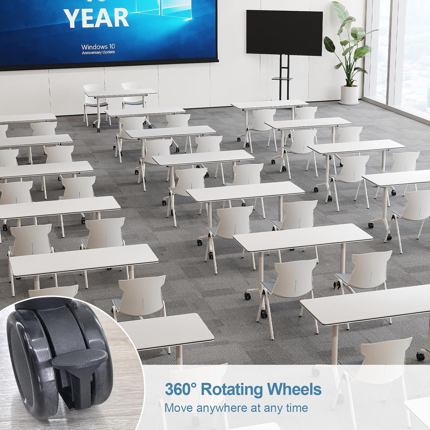 Folding Conference Room Tables 6 Pack, Foldable Modern Mobile Meeting Table Desk Training Table 6FT Large Rolling OfficeTable for Conference Training Classroom (6, 47.2" * 23.6" * 29.5")