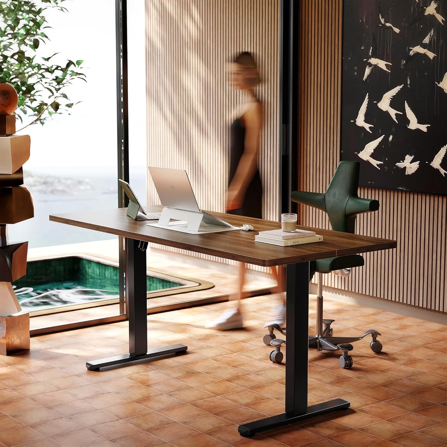 HUANUO 63 x 28 inch Electric Standing Desk Adjustable Height, 4 Memory Height Settings, Sit Stand Up Desk for Home Office & Computer Workstation, Black Walnut