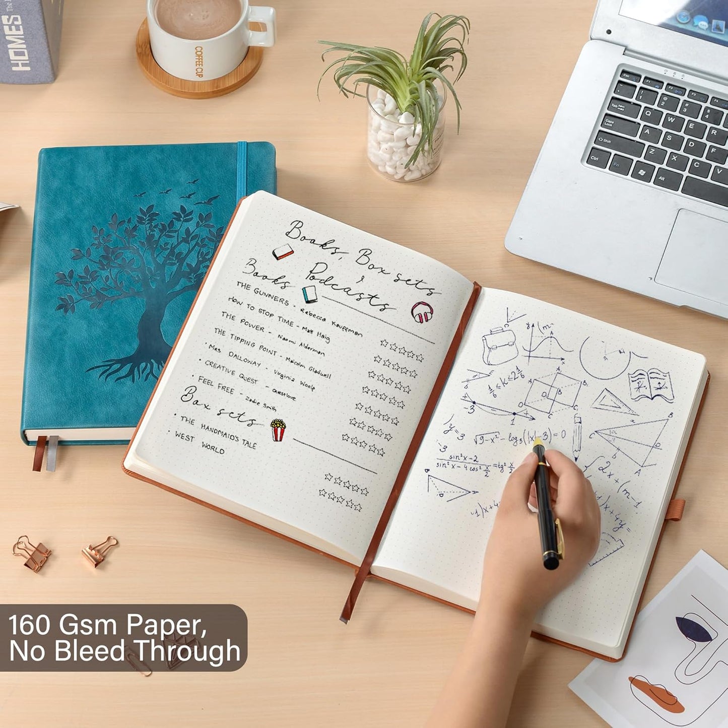 ZXHQ B5 Bullet Dotted Journal Notebook:150gsm Thick Paper, 256 Pages, Dot Grid Hardcover, Tree of Life Design, Fine Inner Pocket - 7.7" × 10" SeaGreen