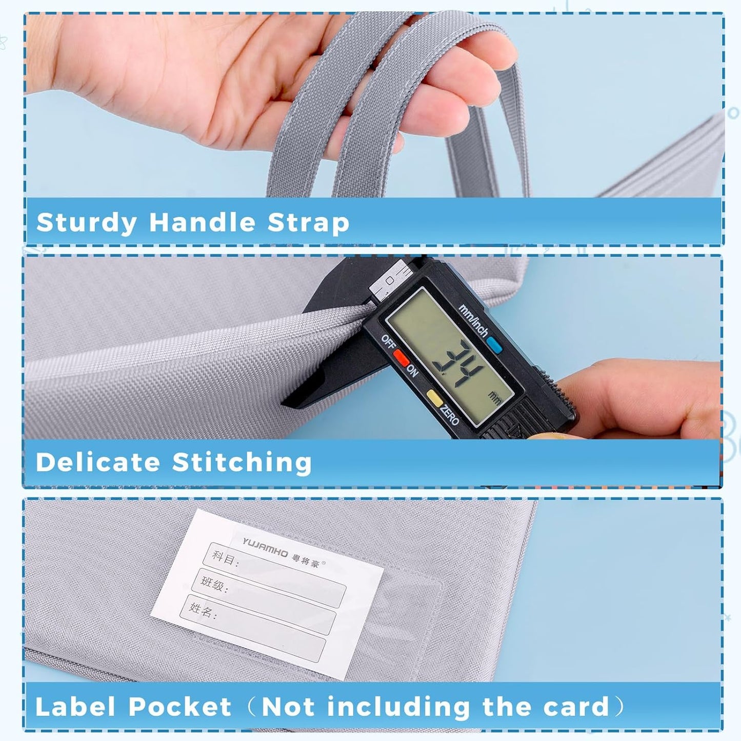 Pendancy Mesh Zipper Pouch A3 Size, Large Double Pocket Waterproof File Bag with Handle, 13x17 in Foldable Document Storage for Puzzle Project/Cross Stitch/Travel/Office（Advanced Gray）