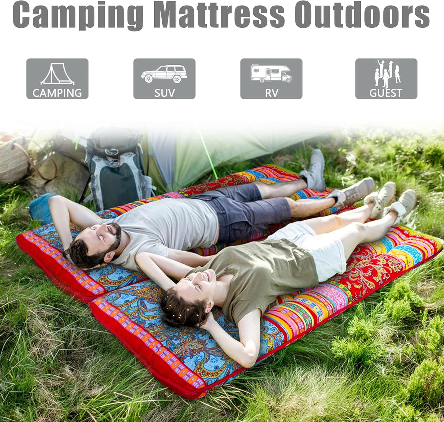 MAXYOYO Cot Mattress Bohemian Floor Bed, Japanese Floor Mattress Narrow Twin Futon Single Bed for Adults, Foldable Roll Up Camping Cot Mat