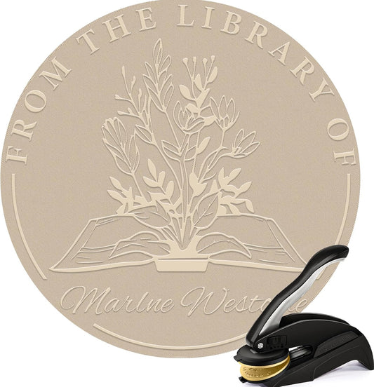 Custom Book Embosser | Book Embosser Personalized | Self-Inking Stamp | from The Library of Book Stamp Customized Stamps (Flowers 2)