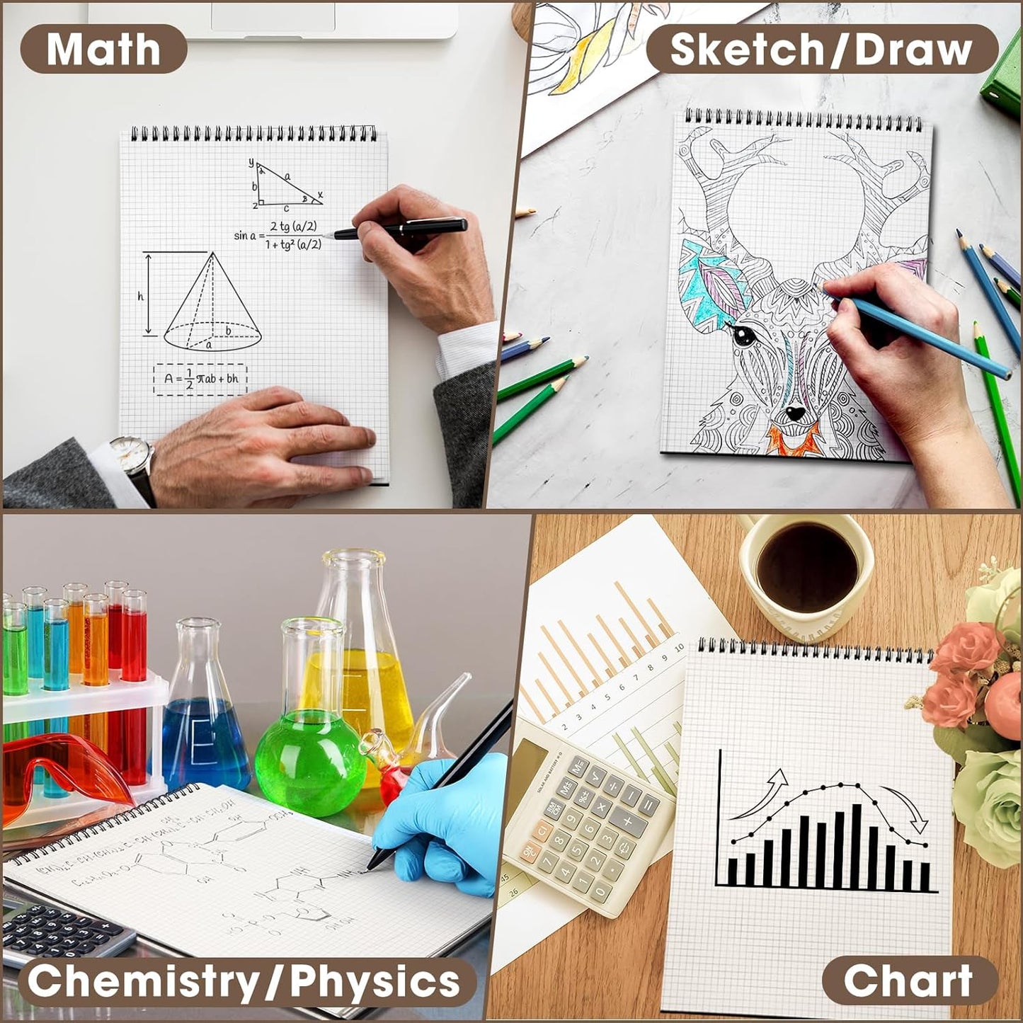 1 Pack Top Spiral Graph Paper Notebooks 8.7 X11.4 Inch A4 Grid Paper Notepad 70 Sheet Memo Steno Pad for Engineering Writing Sketching Drawing School Office Supplies (Black)