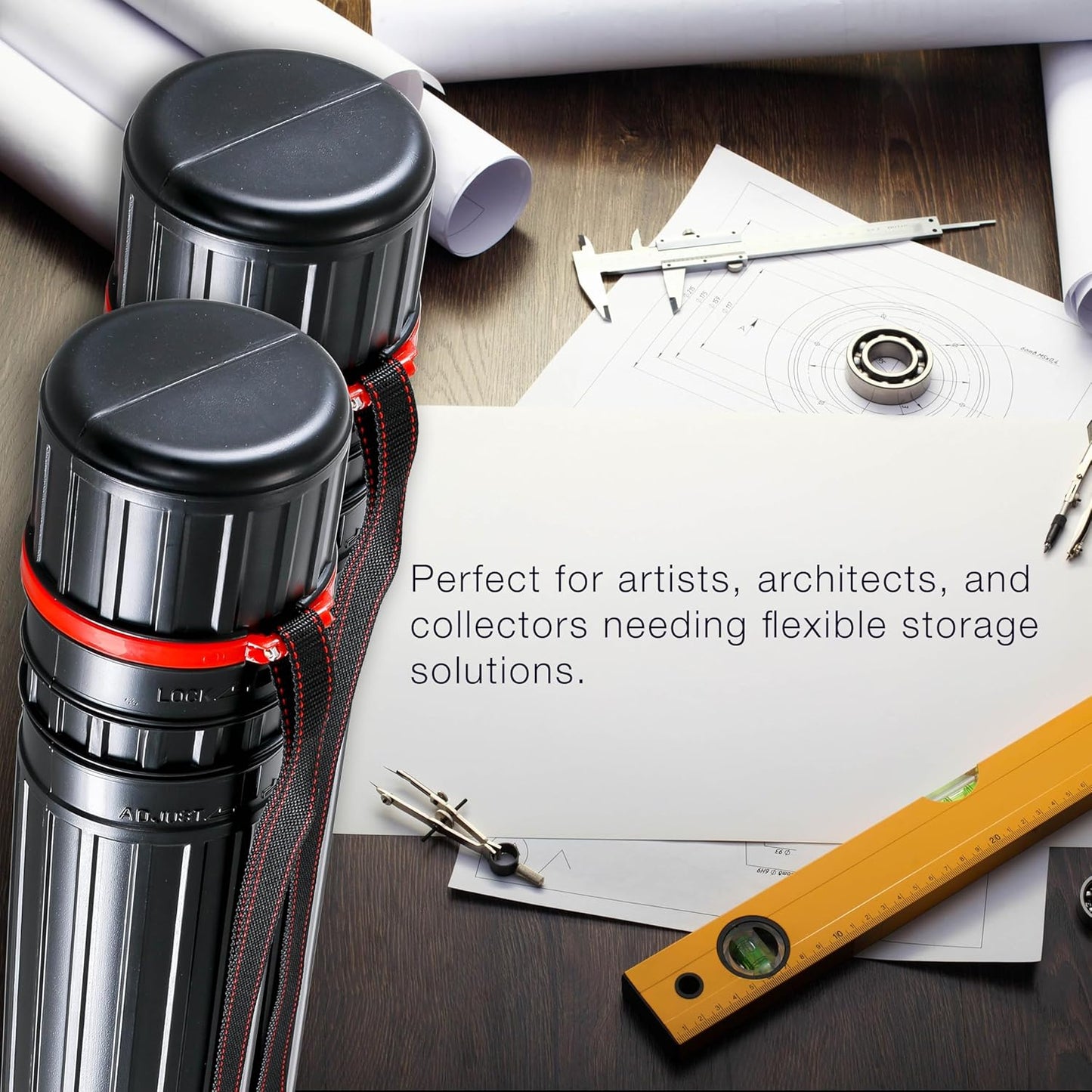 U.S. Art Supply Black Telescoping Drafting Tube (Pack of 2) - 3-1/4" Outside/2-7/8" Inside Diameter, Expands 25" to 42-1/2", Durable Protection with Shoulder Strap - Ideal for Posters, Blueprints, Art