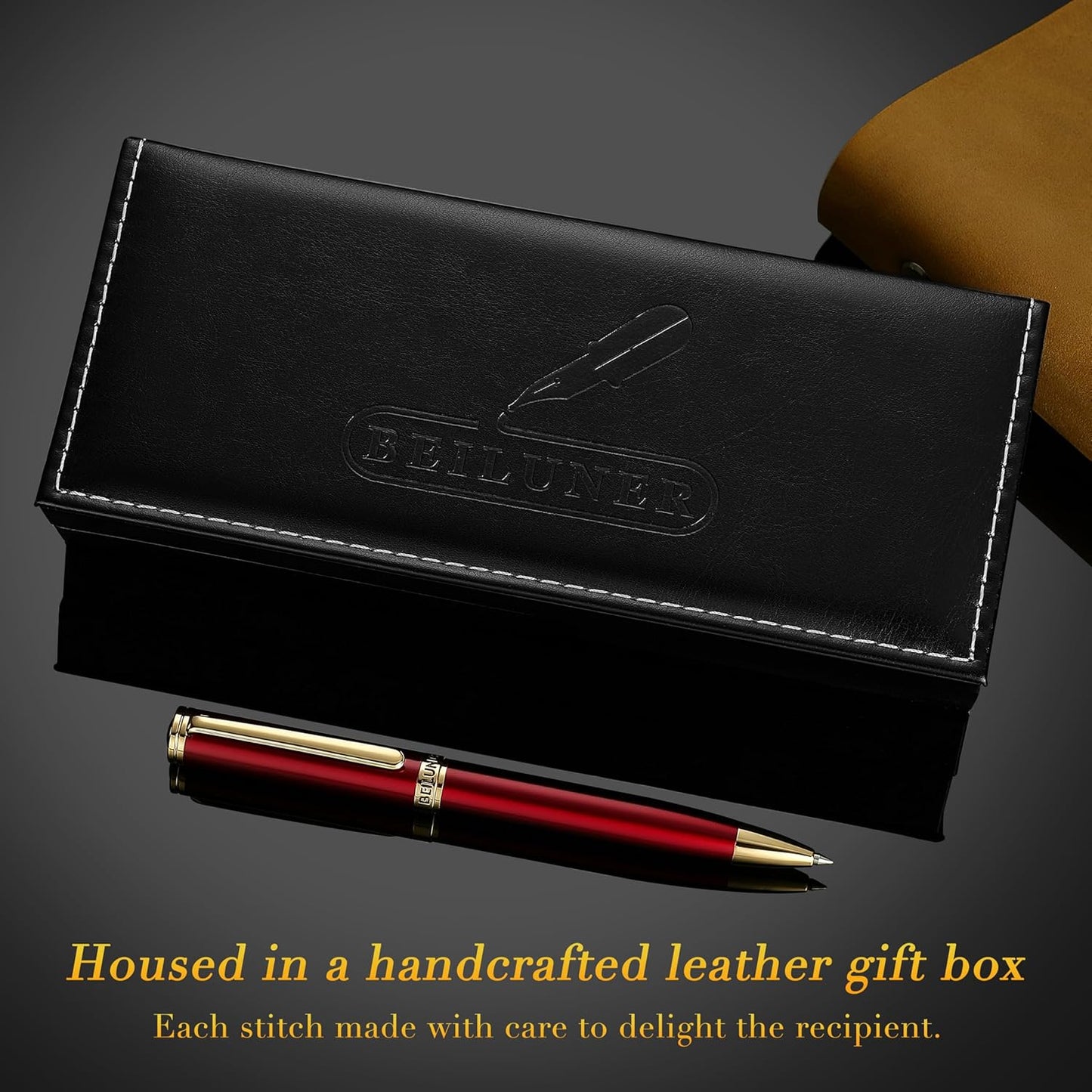 BEILUNER Red Lacquer Gel Pen With 24K Gold Finish, Retractable Pens, Gift Pen Set, Professional, Elegant, Writing, Executive, Office, Nice Fancy Designer, Perfect for Men and Women